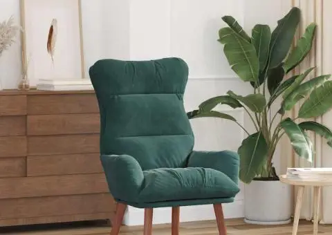 Scaun relaxant din catifea verde închis - 1/5