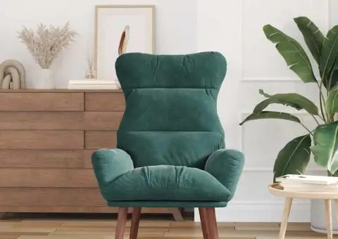 Scaun relaxant din catifea verde închis - 3/5