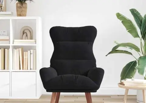 Scaun de Relaxare Catifea Neagră - 3/5