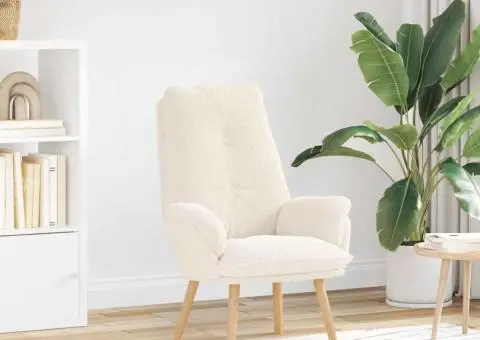 Cea mai tare fotoliu relaxant din stofă asemănătoare lânii crem - 1/5