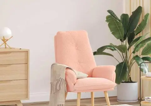 Scaun relaxant roz din țesătură asemănătoare lânii - 1/5