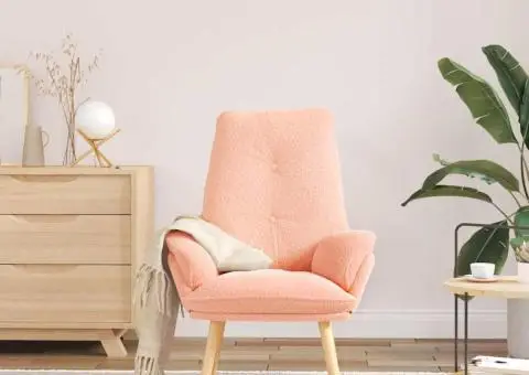 Scaun relaxant roz din țesătură asemănătoare lânii - 3/5