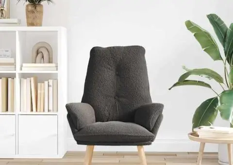 Fotoliu relaxant gri închis din țesătură asemănătoare lânii - 3/5