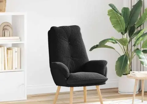 fotoliul relaxant negru din material asemănător lânii - 1/5