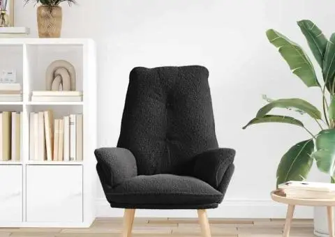 fotoliul relaxant negru din material asemănător lânii - 3/5