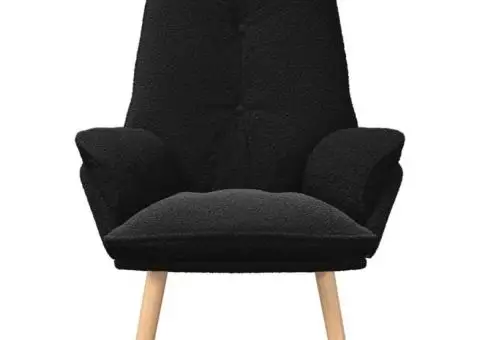 fotoliul relaxant negru din material asemănător lânii - 4/5