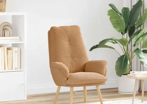 Fotoliu relaxant din țesătură bej asemănătoare lânii - 1/5