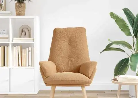 Fotoliu relaxant din țesătură bej asemănătoare lânii - 3/5