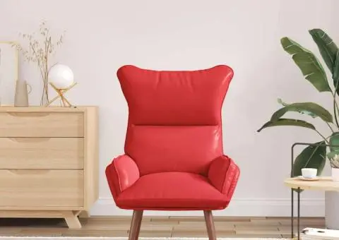 Fotoliu de relaxare, roșu, piele ecologică - 3/5