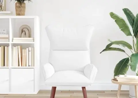 Fotoliu de relaxare, alb, piele ecologică - 3/5