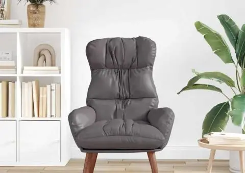 Fotoliu de relaxare, gri, piele ecologică - 3/5