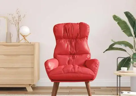 Fotoliu de relaxare, roșu, piele ecologică - 3/5