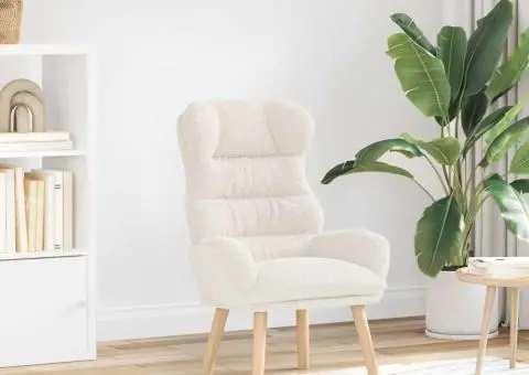 Fotoliu de relaxare, crem, material similar lână - 1/5