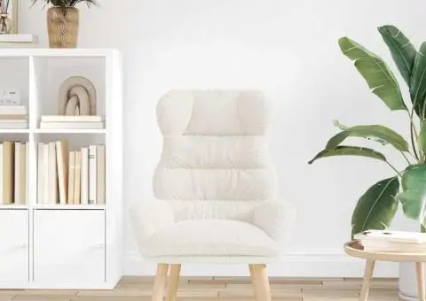 Fotoliu de relaxare, crem, material similar lână - 3/5