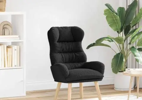 Fotoliu de relaxare, negru, material similar lână - 1/5