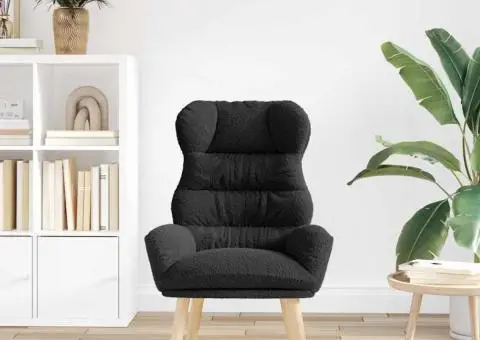 Fotoliu de relaxare, negru, material similar lână - 3/5