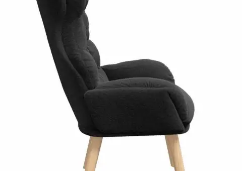 Fotoliu de relaxare, negru, material similar lână - 5/5