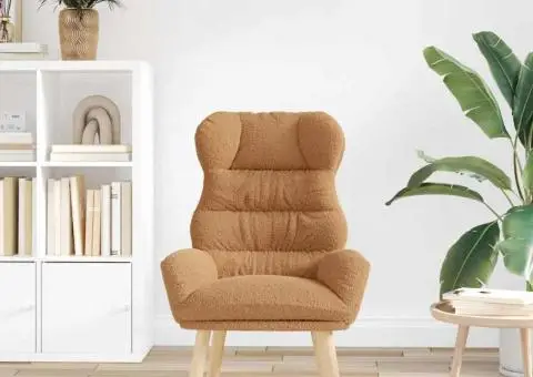 Fotoliu de relaxare, bej, material similar lână - 3/5