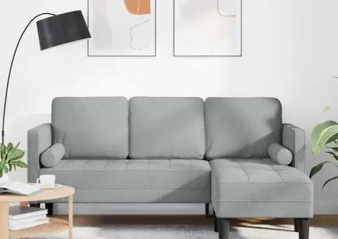 Canapea formă L, 3 locuri, gri deschis, 160 cm, textil - 1/5