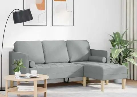 Canapea formă L, 3 locuri, gri deschis, 160 cm, textil - 3/5