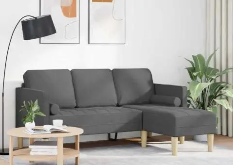 Canapea formă L, 3 locuri, gri închis, 160 cm, textil - 3/5