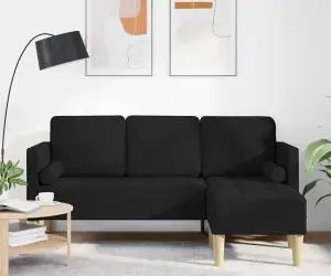 vidaXL Canapea formă L, 3 locuri, negru, 160 cm, textil