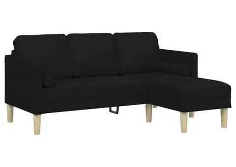 Canapea formă L, 3 locuri, negru, 160 cm, textil - 2/5