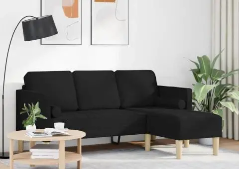 Canapea formă L, 3 locuri, negru, 160 cm, textil - 3/5