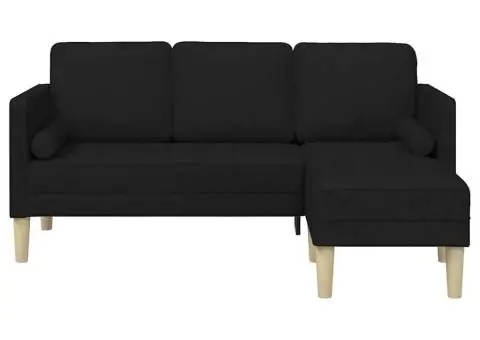 Canapea formă L, 3 locuri, negru, 160 cm, textil - 5/5