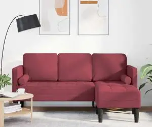 vidaXL Canapea formă L, 3 locuri, bordo, 160 cm, textil