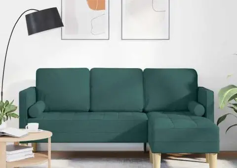 Canapea formă L, 3 locuri, verde închis, 160 cm, textil - 1/5