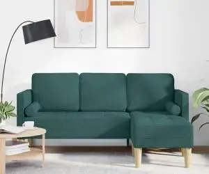 vidaXL Canapea formă L, 3 locuri, verde închis, 160 cm, textil