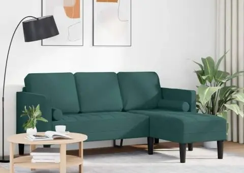 Canapea formă L, 3 locuri, verde închis, 160 cm, textil - 3/5