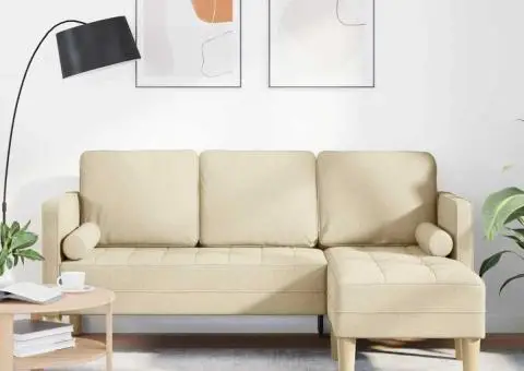 Canapea formă L, 3 locuri, crem, 160 cm, textil - 1/5