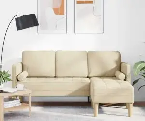 vidaXL Canapea formă L, 3 locuri, crem, 160 cm, textil