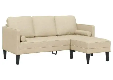 Canapea formă L, 3 locuri, crem, 160 cm, textil - 2/5