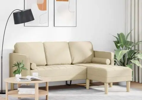 Canapea formă L, 3 locuri, crem, 160 cm, textil - 3/5