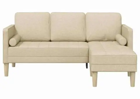 Canapea formă L, 3 locuri, crem, 160 cm, textil - 5/5