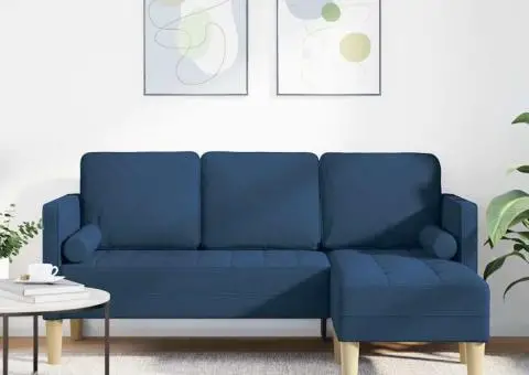 Canapea formă L, 3 locuri, albastru, 160 cm, textil - 1/5