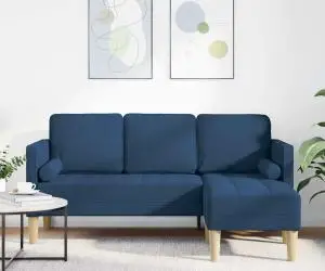 vidaXL Canapea formă L, 3 locuri, albastru, 160 cm, textil