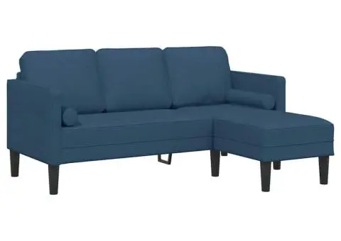 Canapea formă L, 3 locuri, albastru, 160 cm, textil - 2/5