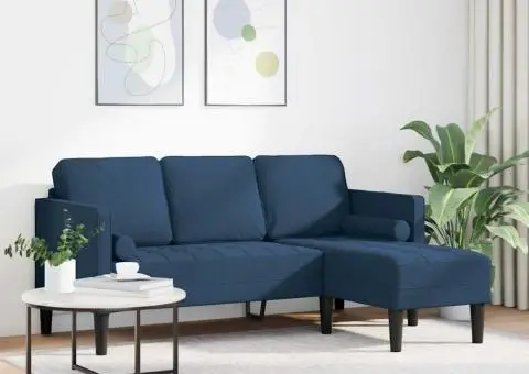 Canapea formă L, 3 locuri, albastru, 160 cm, textil - 3/5