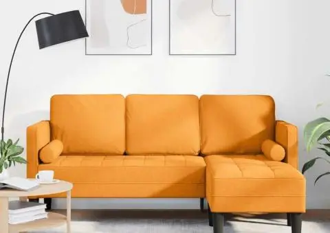 Canapea formă L, 3 locuri, galben închis, 160 cm, textil - 1/5