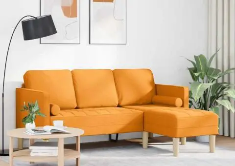 Canapea formă L, 3 locuri, galben închis, 160 cm, textil - 3/5