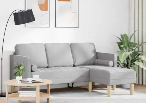 Canapea formă L, 3 locuri, gri nor, 160 cm, textil - 3/5