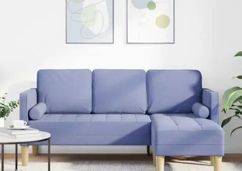 Canapea formă L, 3 locuri, albastru denim, 160 cm, textil - 1/5