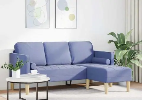 Canapea formă L, 3 locuri, albastru denim, 160 cm, textil - 3/5