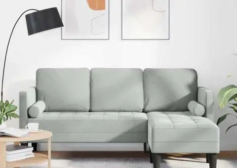 Canapea 3 locuri cu chaise longue în formă de L gri deschis 160 cm din catifea - 1/5