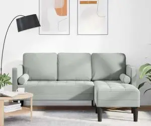Canapea 3 locuri cu chaise longue în formă de L gri deschis 160 cm din catifea