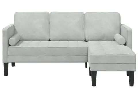 Canapea 3 locuri cu chaise longue în formă de L gri deschis 160 cm din catifea - 2/5